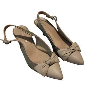 Donald J Pliner Gaga-01ML Mesh & Leather Slingback Bow Pumps Nude Sand 8M